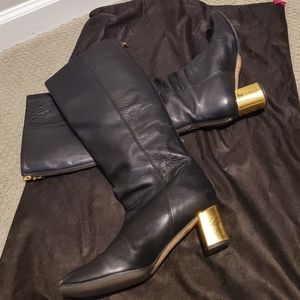 Kate Spade knee high boots with gold heels (7.5)